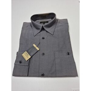 Cotton Reel Dress Shirt Mens M Silver Herringbone 100% Cotton Convertible Cuff